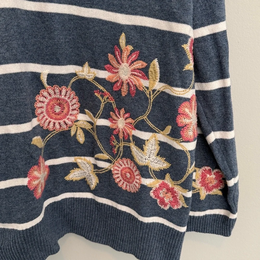 J. Jill Blue and White striped hooded sweater - Picture 3 of 5